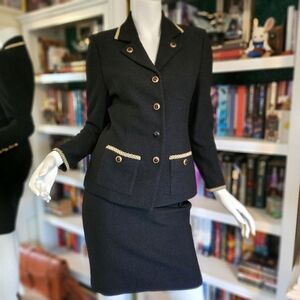 St. John Collection Vintage Black Knit Skirt Suit 2 Piece